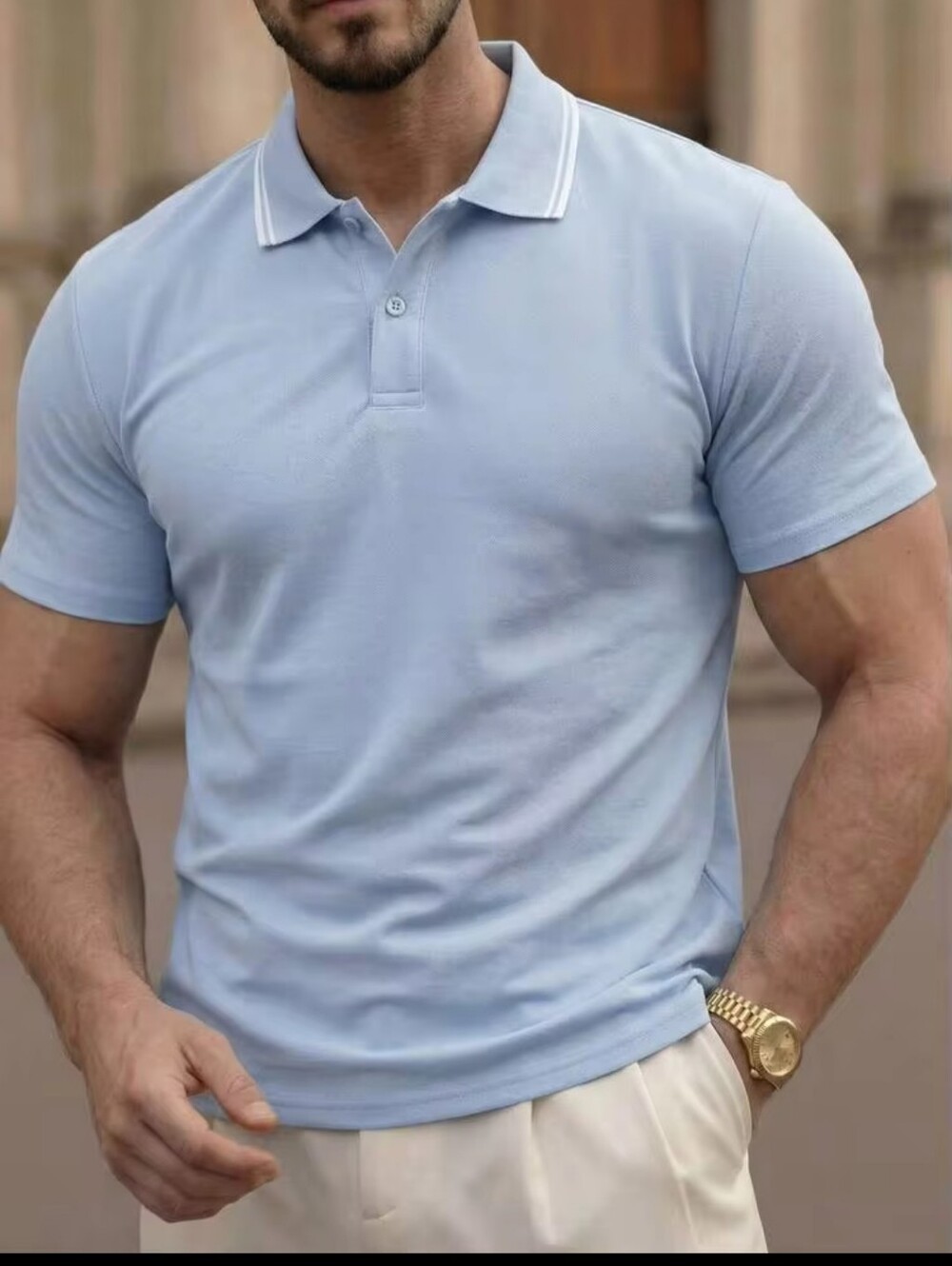 Light Blue Polo Shirt - Manfinity Men’s Short Sleeve (XXL)